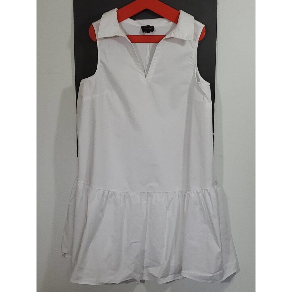 JM Studio by John Meyer Sleeveless V-Neck White Cotton Dress LG Ruffled Hem